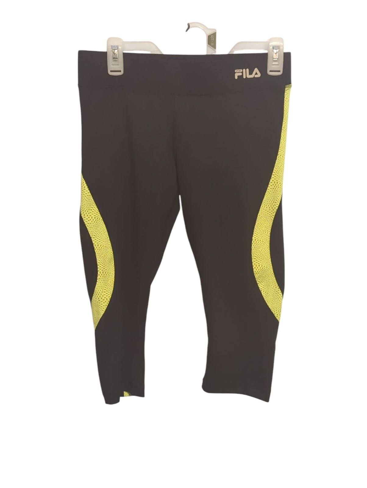 Leggings donna Fila piccoli running sport Capri nero con lati verde lime