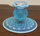 Vintage Fenton Glass Blue Opalescent Hobnail Candlestick Holder