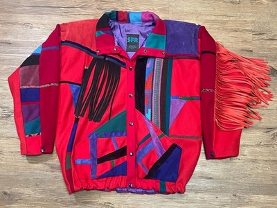 Vintage Sante Fe re-creations Suede Fringe chimayo Jacket Abstract size L