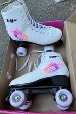 StMax White Quad Roller Skates for Girls Youth, Size 38 Classic 4-Wheel