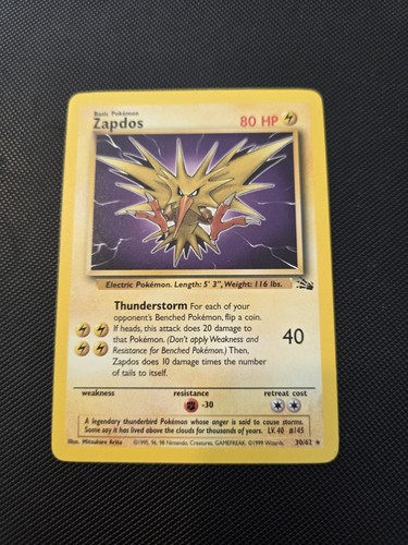 Pokemon Card - Zapdos 30/62 Non Holo Rare Fossil Set WOTC