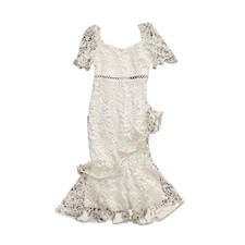 NWT Lulu's White Sheer Lace Ruffled Cap Sleeve Fishtail Wrap Dress Size Small