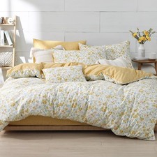 ALEISSEL 100 Natural Cotton Duvet Cover Twin Size 2Pcs Yellow Pink Green Floral