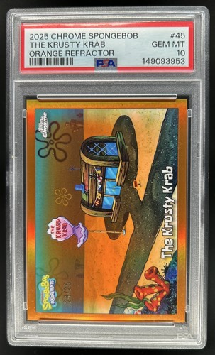 2025 Topps Chrome SpongeBob The Krusty Krab Orange Refractor #/25 PSA 10