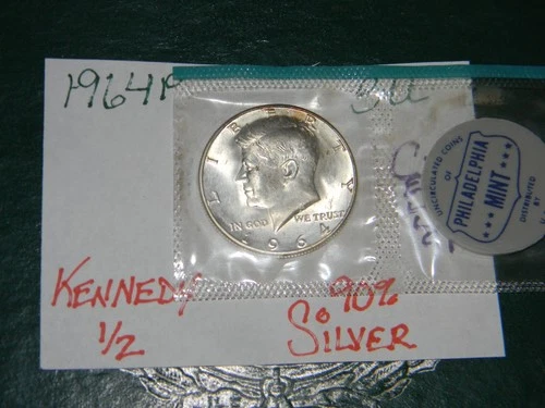 1964-P Kennedy Half Dollar (in mint cello) - Gem BU -- 90% Silver