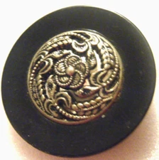 Vtg button metal pierced floral picture with mirror Bakelite frame metal shank