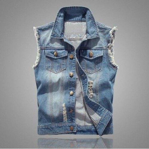 Men Jeans Vest Jacket Sleeveless Ripped 