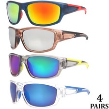 Mens Sport Wrap Sunglasses Color Mirror 4 Pairs New Assorted Frame Color Biker
