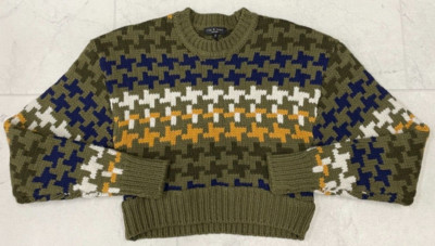 NWOT Rag & Bone Hannah Houndstooth Crop Crewneck Sweater In Olive Size: Small