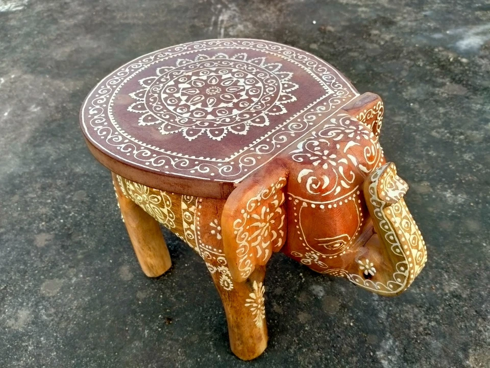 Indian Handmade Wooden Elephant Shape Floor Decor Side Stool, Kids Stool, Gifts - Image 4 of 4