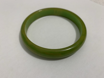 Vintage Mottled Bakelite Olive Green & Gold Bangle Bracelet Dazzling Color NICE