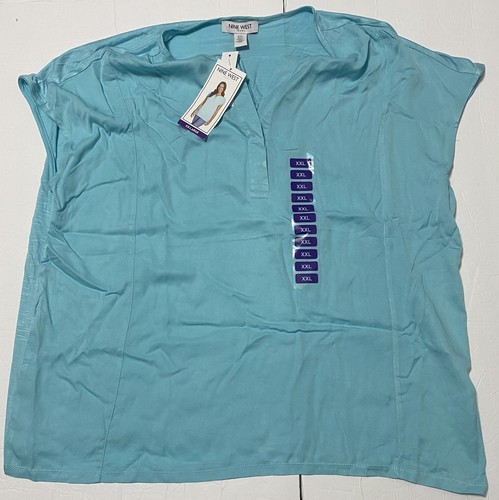 Nine West Womens Short Cap Sleeve V-Neck Fashion Top Sz XXL Blue *HAS FADING*