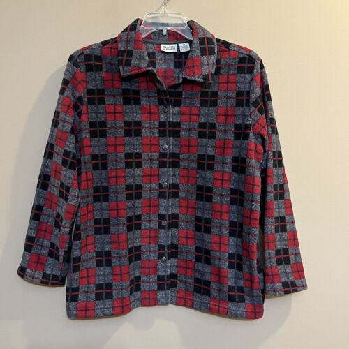Classic Elements Plaid Button Front Shacket Shirt Jacket Sz M Fleece Red Black