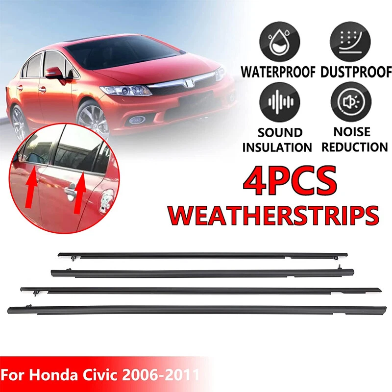 4PC Car Window Moulding Trim Weatherstrips Seal Fit For Honda Civic Sedan 06-11 - Image 2 of 4