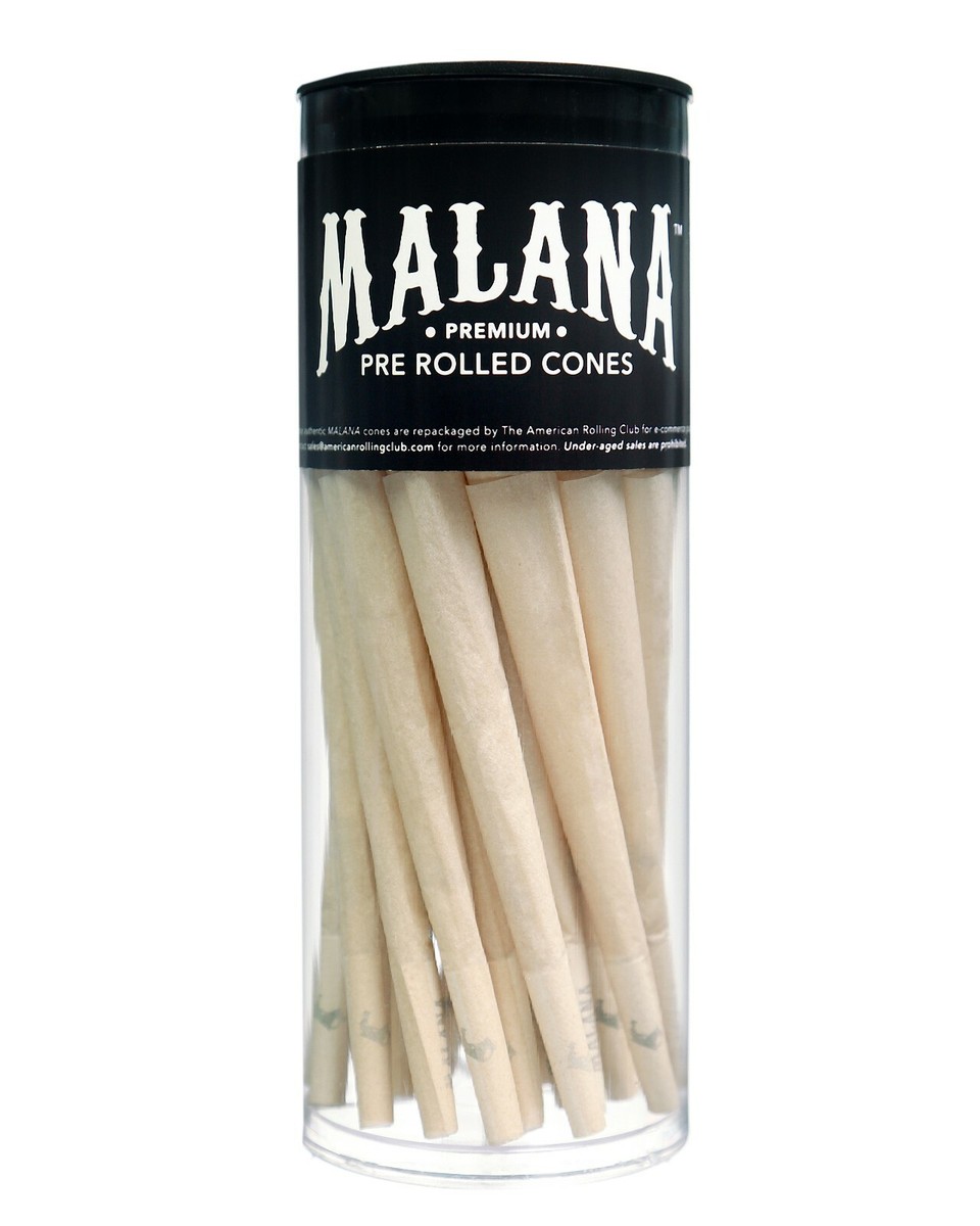 Malana Organic King Cones 50 Pack~Cigarette Rolling Paper Free Tube Holder