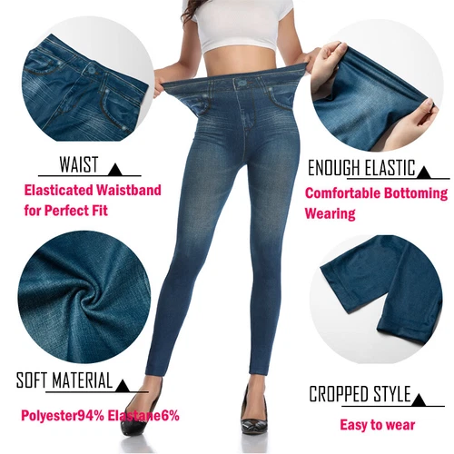 Women's Girls Stretchy Denim Printed Denim Look Skinny Legging Jeggings Pants UK - Picture 4 of 17