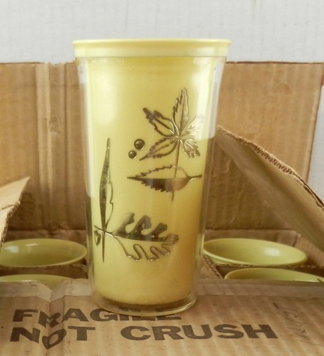 12 Vtg Burrite Double-Wall Insulated Tumblers 10 oz Yellow, Gold Leaves~NIB~T127 - Picture 2 of 8