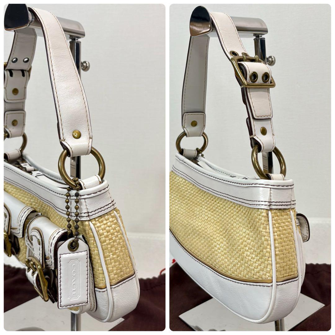 バッグ Coach Legacy Raffia Satchel Pocket Bag COACH Legacy Raffia Satchel Pocket Bag Hand Bag White Used