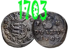Hungary Denar Duarius 1703 Habsburg Dynasty Leopold I, Silver Coin #15851