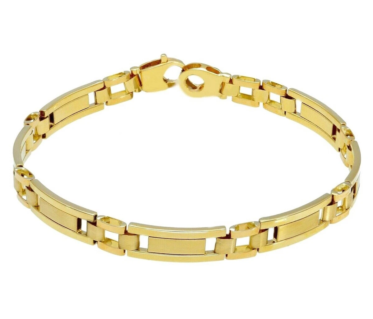 18K YELLOW GOLD MAN BRACELET ALTERNATE ROUNDED SQUARED 7mm LINK 21 CM 8.3