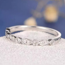 Moissanite Half Eternity Wedding Band 14K White Gold Plated Round Cut 0.70 Carat
