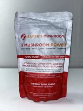 5 Mushroom Powder, Lions Mane, Reishi, 100 Servings, Sealed, Damaged Outer