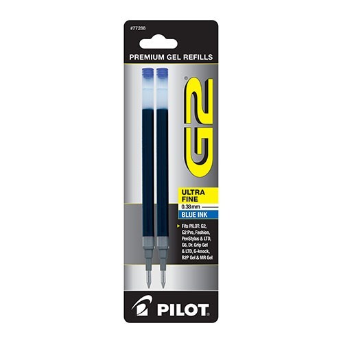 Pilot G2 Premium Gel Rolling Ball Pen Ink Refill 0.3mm Ultra Fine 2/Pk Blue Ink