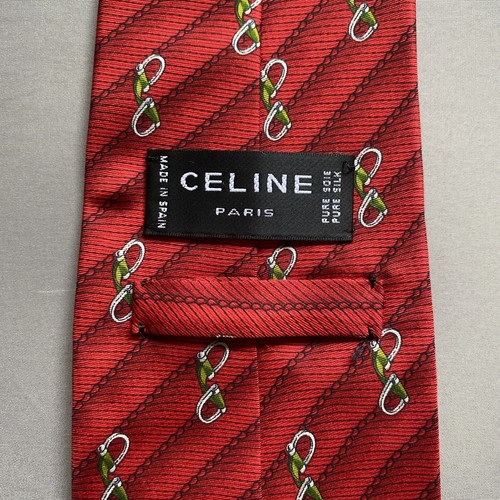 Celine Paris Men's Red Horsebit Print Silk Tie 58'' Made in Spain EUC - Picture 2 of 15