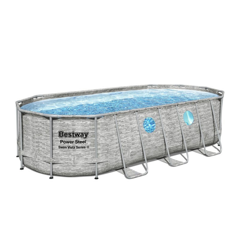 Piscine Hors Sol 549 X 274 X 122 Cm Bestway Ovale Power Steel Hublots Echelle Bâ