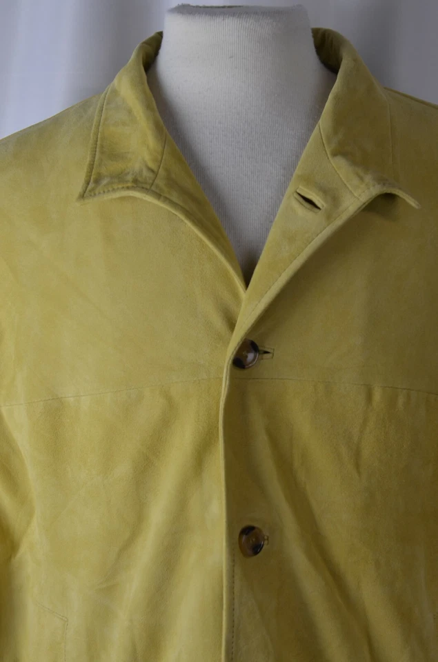 Peter Millar Men's Leather Bomber Jacket Size Large Button Up Mustard Soft Cool - Image 2 of 4