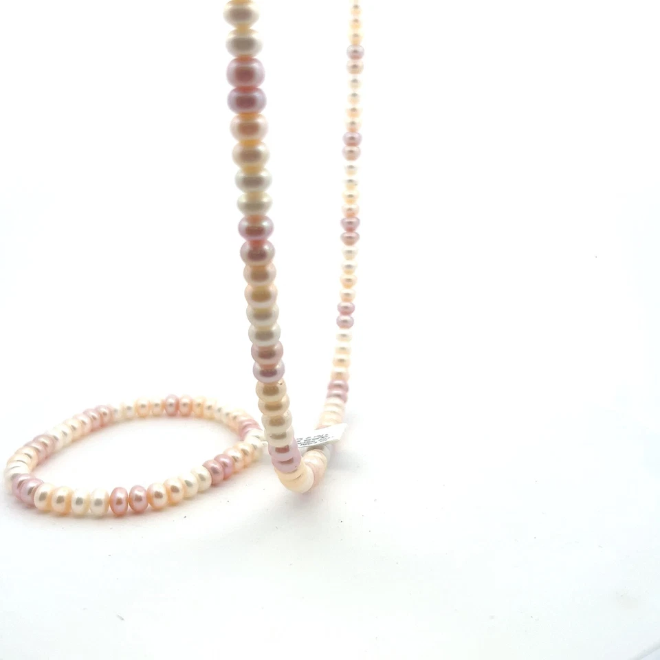 6-7mm Teñido Melocotón Morado Wht Original Cultivada Botón Collar Pulsera Perla - Imagen 3 de 4