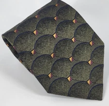 Mark Shale Silk Tie Green Gold Brown Geometric Men Necktie Italy 58 x 3.75
