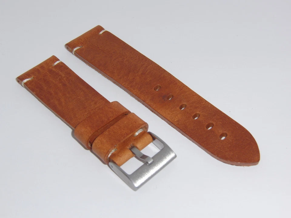 Correa de reloj de cuero genuino vintage ColaReb Italia 24 mm marrón coñac SIENA Foto 2 de 3