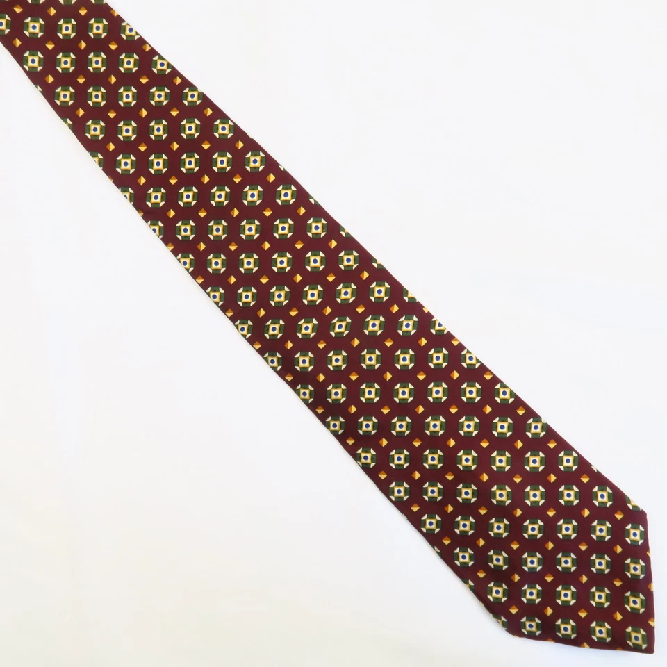 Corbata de cuello vintage Andhurst rojo verde dorado patrón de foulard geométrico para hombre 57x4 Foto 2 de 4