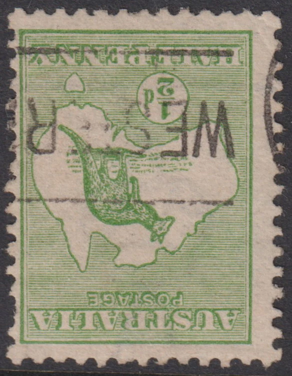 AUSTRALIA 1913 ROO 1st Wmk INV d GREEN SG 1w GU Cv 100