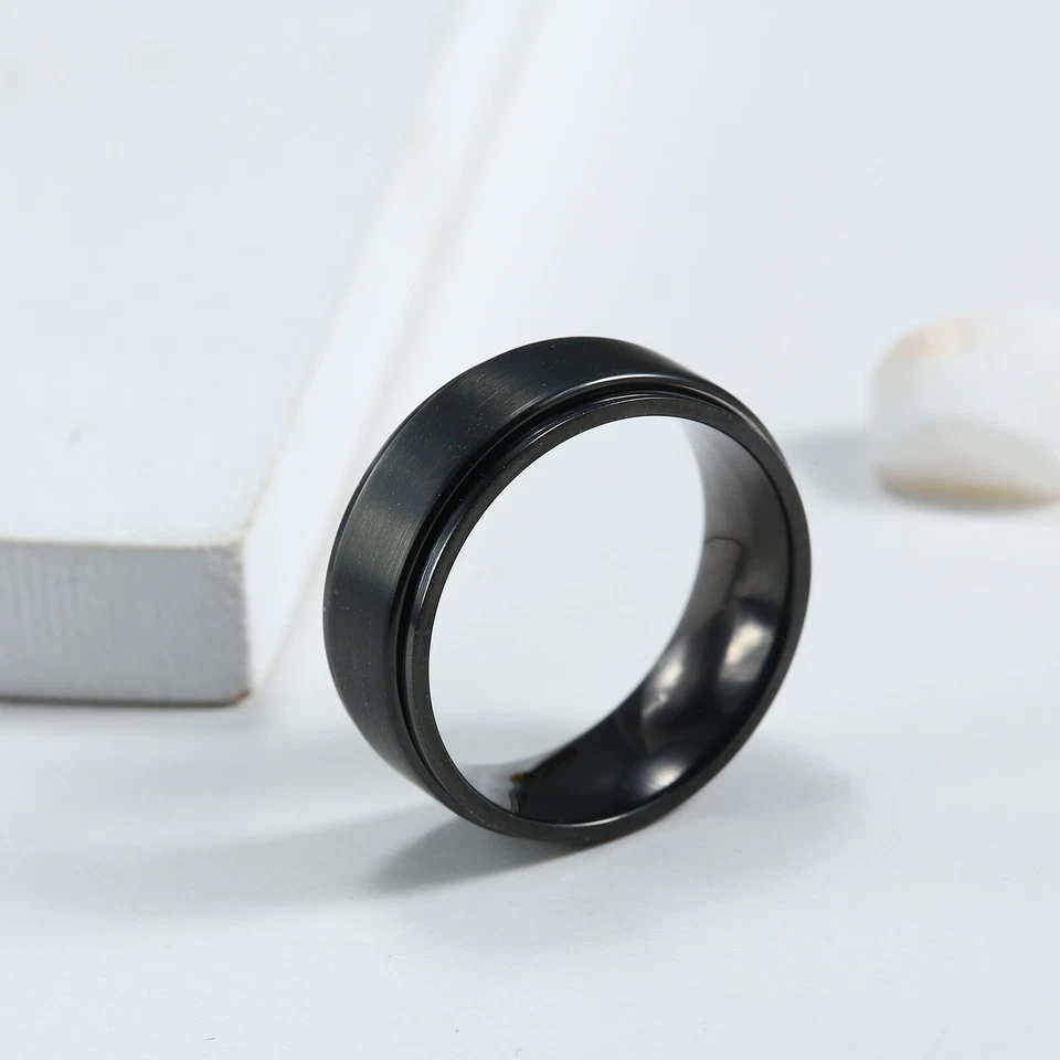 8mm Mens Ring Fashion Spinner Ring Engagement Ring Band for Men Comfort fit - Image 4 of 4