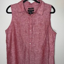 Tahari 100% Linen Natural Womens Size 1X Pink Button-down Sleeveless Shirt Dress