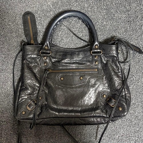 BALENCIAGA Classic City Black Leather Handbag 240579 Auth