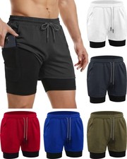 6 Pcs Men's 2 in 1 Workout Running Shorts 5" Athletic Gym Shorts with Liner Q...
