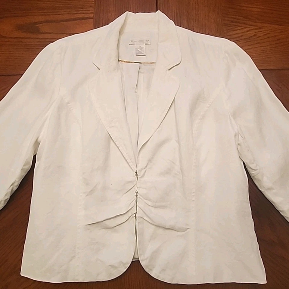 Chaqueta Blazer Worthington 100% Lino Blanca Manga 3/4 Mujer Talla 14 Forrada Corta Foto 4 de 4