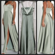 LULUS Delightful Vision Sage Green Tie Strap Satin Maxi Dress Size SMALL NWOT 