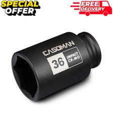 CASOMAN 36mm Deep Impact Socket 1/2 Drive 6 Point CR-MO Axle Nut