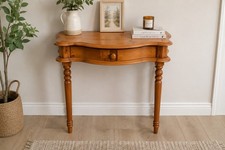 Vintage Solid Pine Half Moon Console Table Hallway Table Drawer Turned Legs