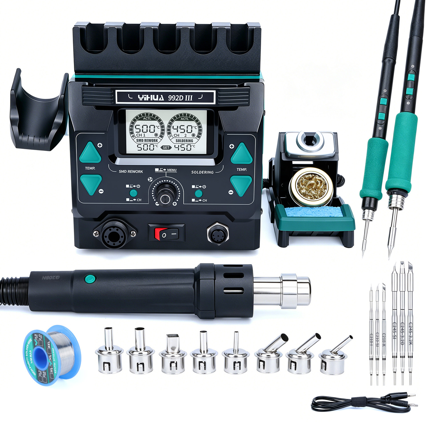YIHUA 992D-III SMD BGA Hot Air Rework Station with C210 C245 Soldering Station