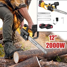 12" 2000W Electric Chain Saw Cordless Wood Cutting Machine 21V w/ 2x Battery