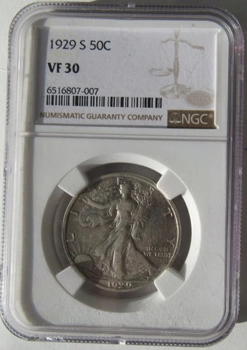 1929 S Walking Liberty Silver Half Dollar NGC VF 30.  Very Nice For The Grade!