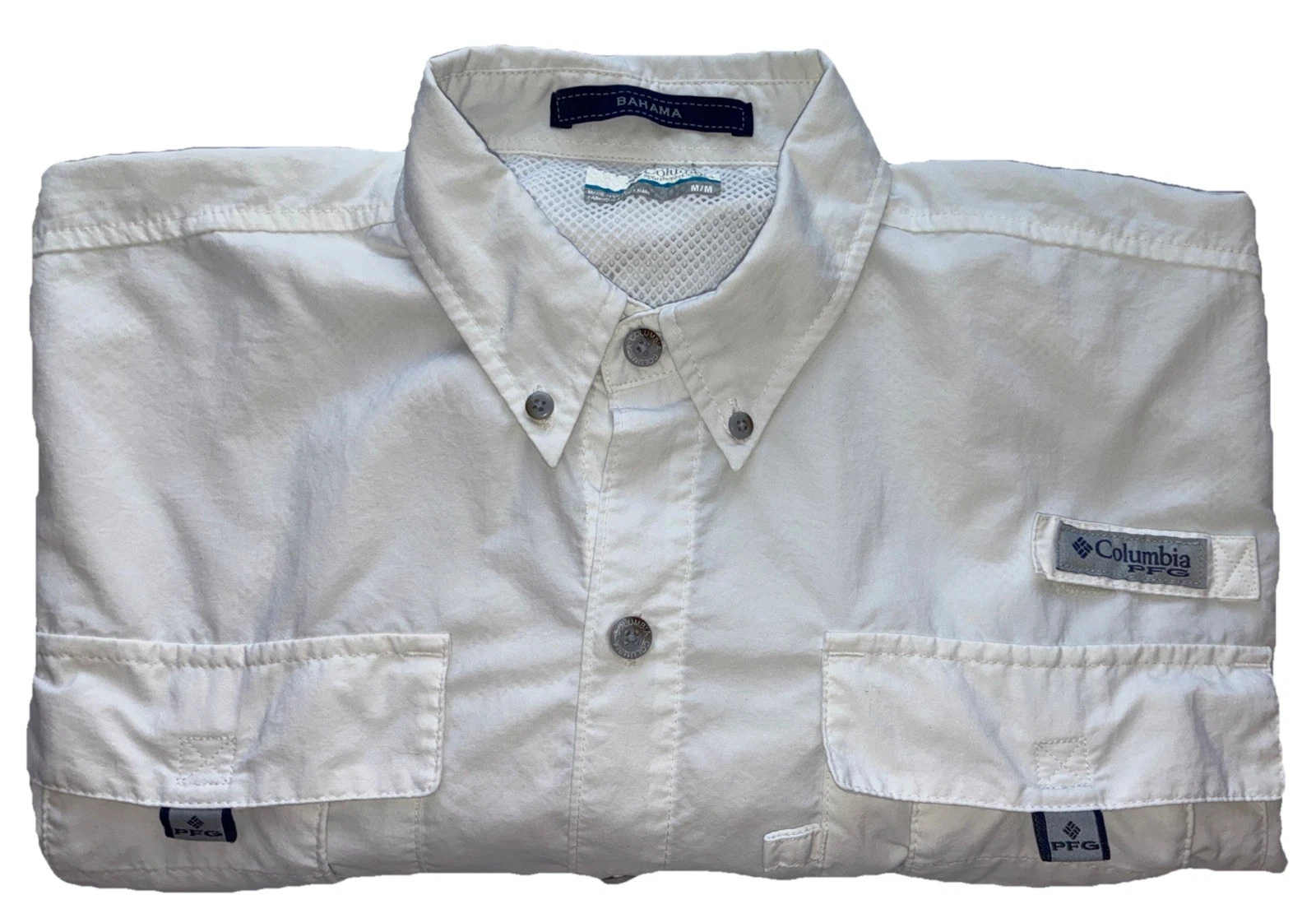 Columbia PFG Men’s White Omni-Shade Fishing Shirt M Bahamas Logo