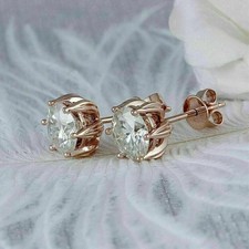 2.00Ct Lab Created Diamond Round Solitaire Stud Earrings 14K Rose Gold Plated