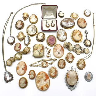 Gold Filled Plated Tone Cameo Shell Brooch Necklace Earrings Lot of 36 #M1192 1