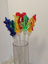 VTG Jubilee Swizzle Stick Acrylic Cocktail Stirrers Set of 11 Colorful Tops